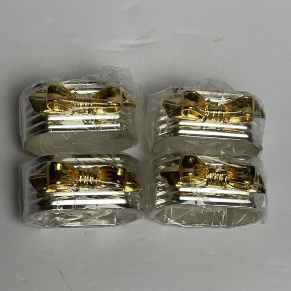 Silver and Gold Bow Napkin Rings-NWOT - Picture 2 of 4